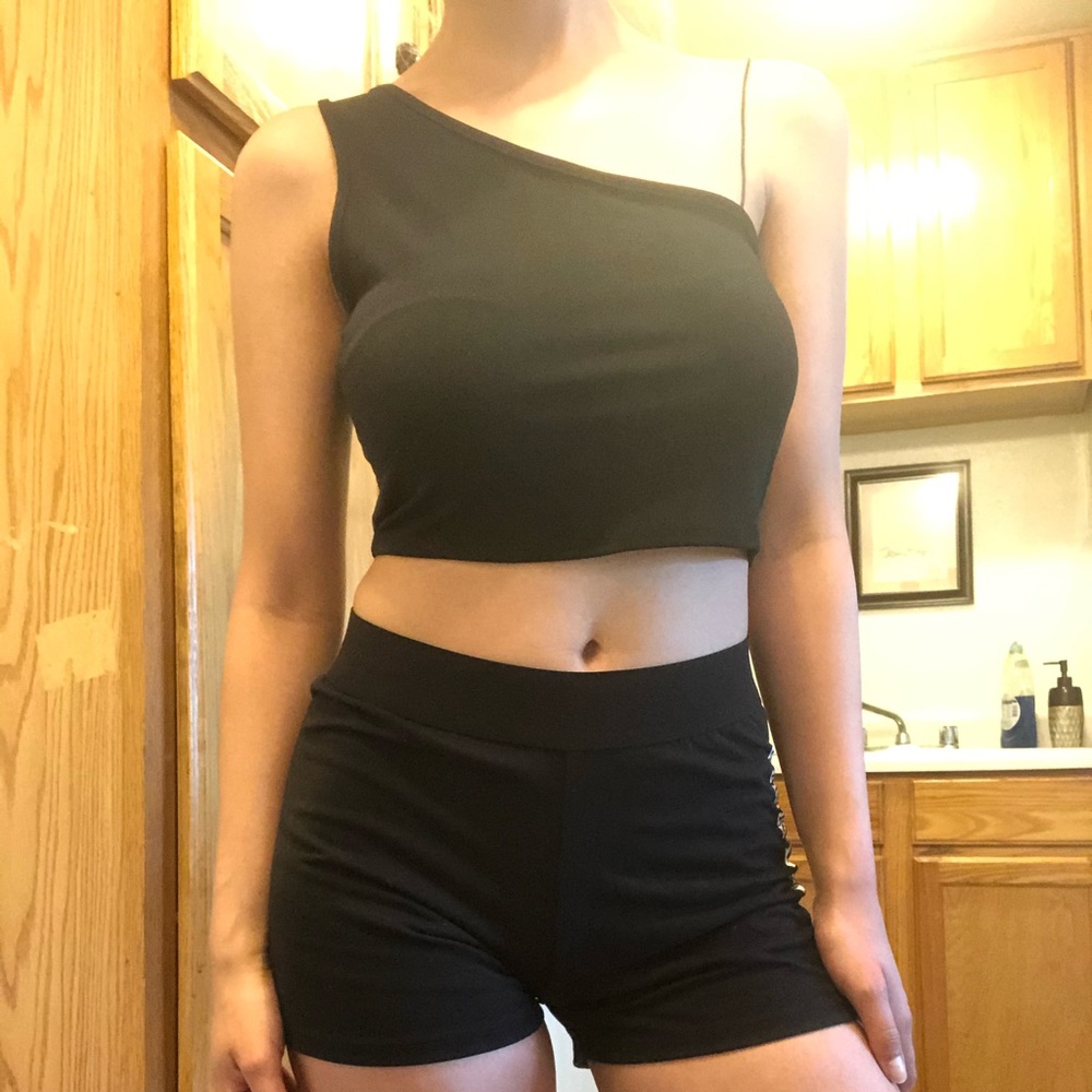 New Black Asymmetrical crop top